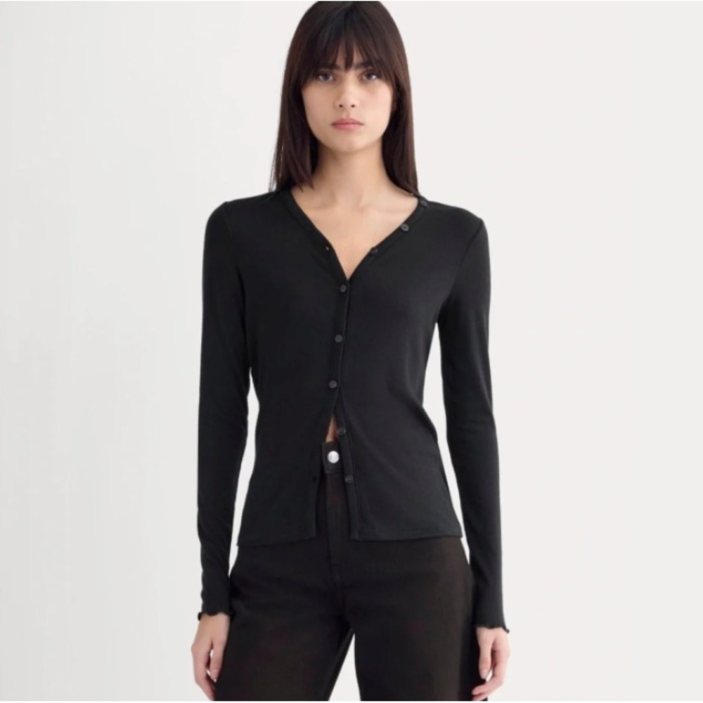 NWT Everlane Sheer V-Neck Cardigan Butterluxe Black Size Medium
